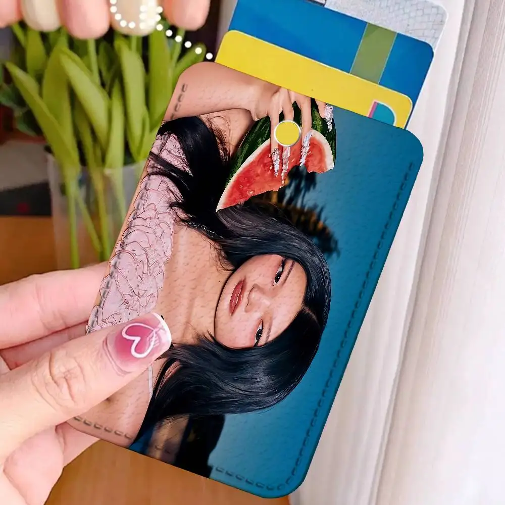 K-KATSEYE Beautiful Chaos Key Tag Ring Leather Card Holder Key Ring Rectangle Access Card Holder