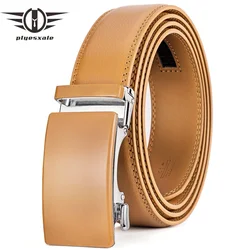 Cintura da uomo in vera pelle Plyesxale cintura da uomo a cricchetto di alta qualità con fibbia automatica cinture da uomo blu rosso marrone chiaro B36