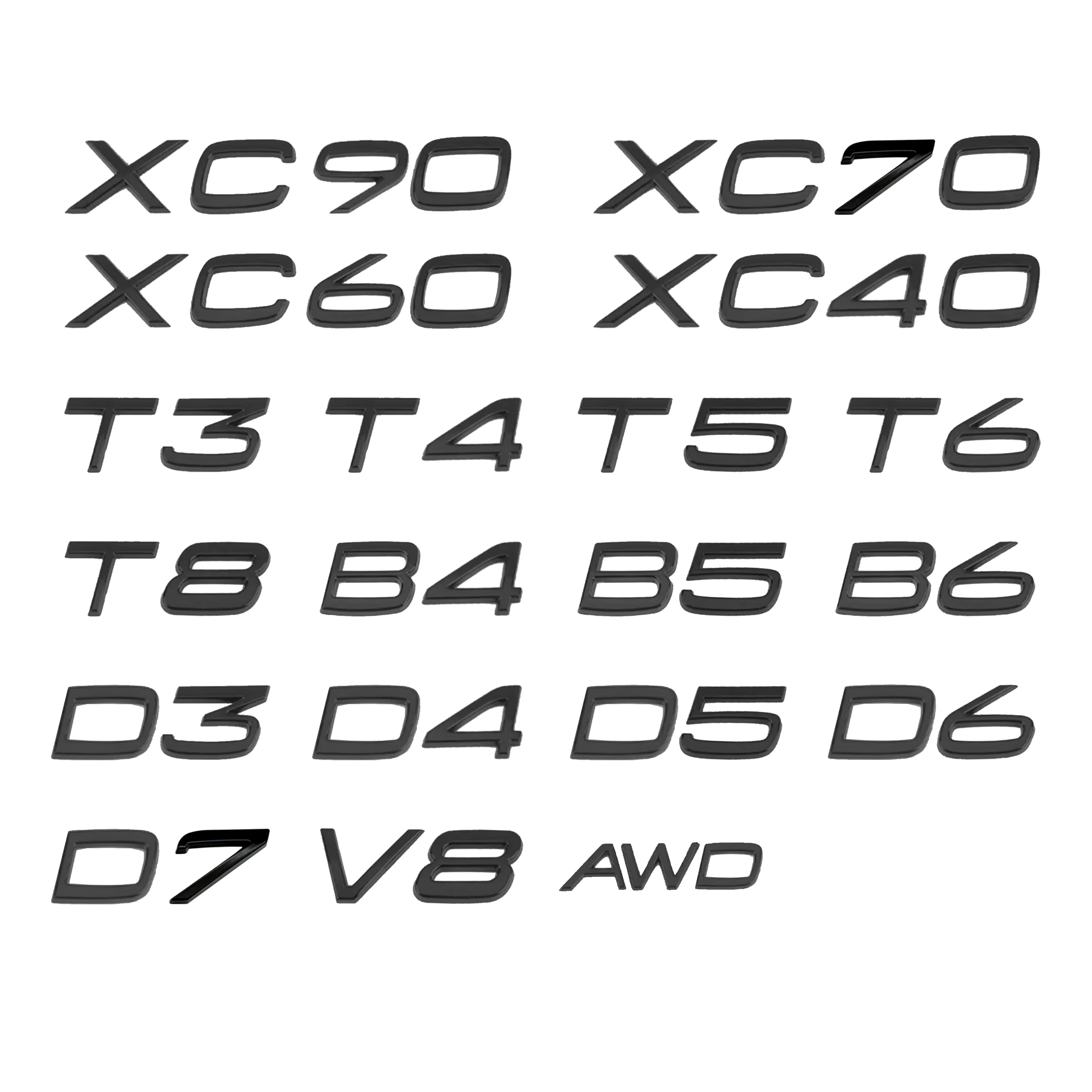 Glossy Black Emblem B5 B6 T3 T4 T5 T6 T8 V8 D3 D4 D5 D6 AWD Car Trunk Letters Emblem for VOLVO XC90 XC70 XC60 XC40 Car Stickers