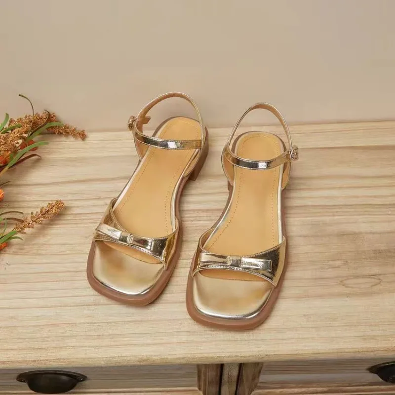 Summer New Comfortable and Versatile Fashion Open-toe Sandals Low Heel Square Head Thick Sole Large Size 35-43 Womens Shoes