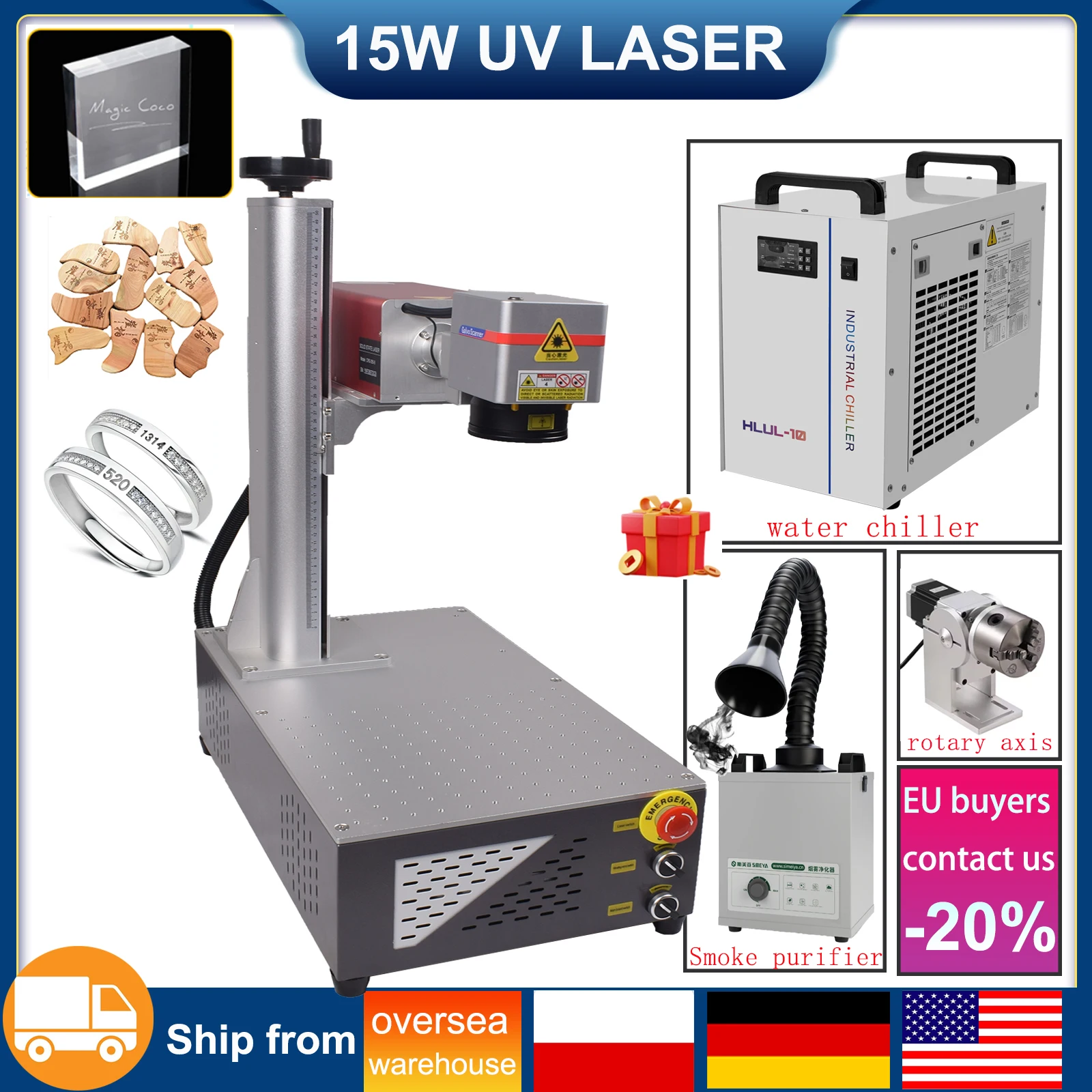 

UV Laser Marking Machine 15W 355nm Laser 5W 10W 15W Glass Engraver for Glass/Wood/PVC/Stainless Steel/Plastic Leather Marking