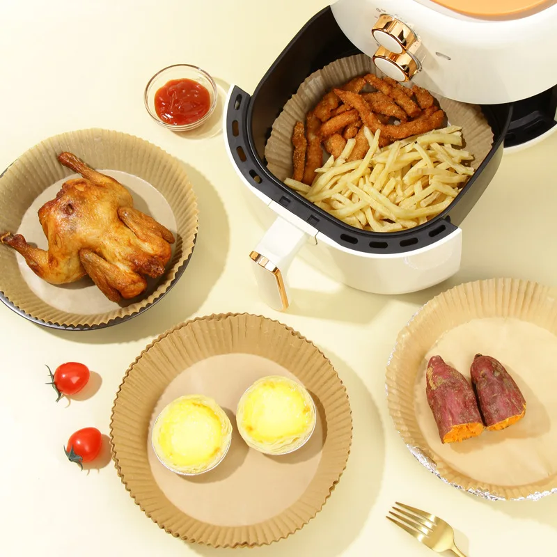 50Pcs Air Fryer Baking Paper Non-stick Paper Liner Disposable Baking Mats for Barbecue Plate Kitchen AirFryer Baking Pad Tools