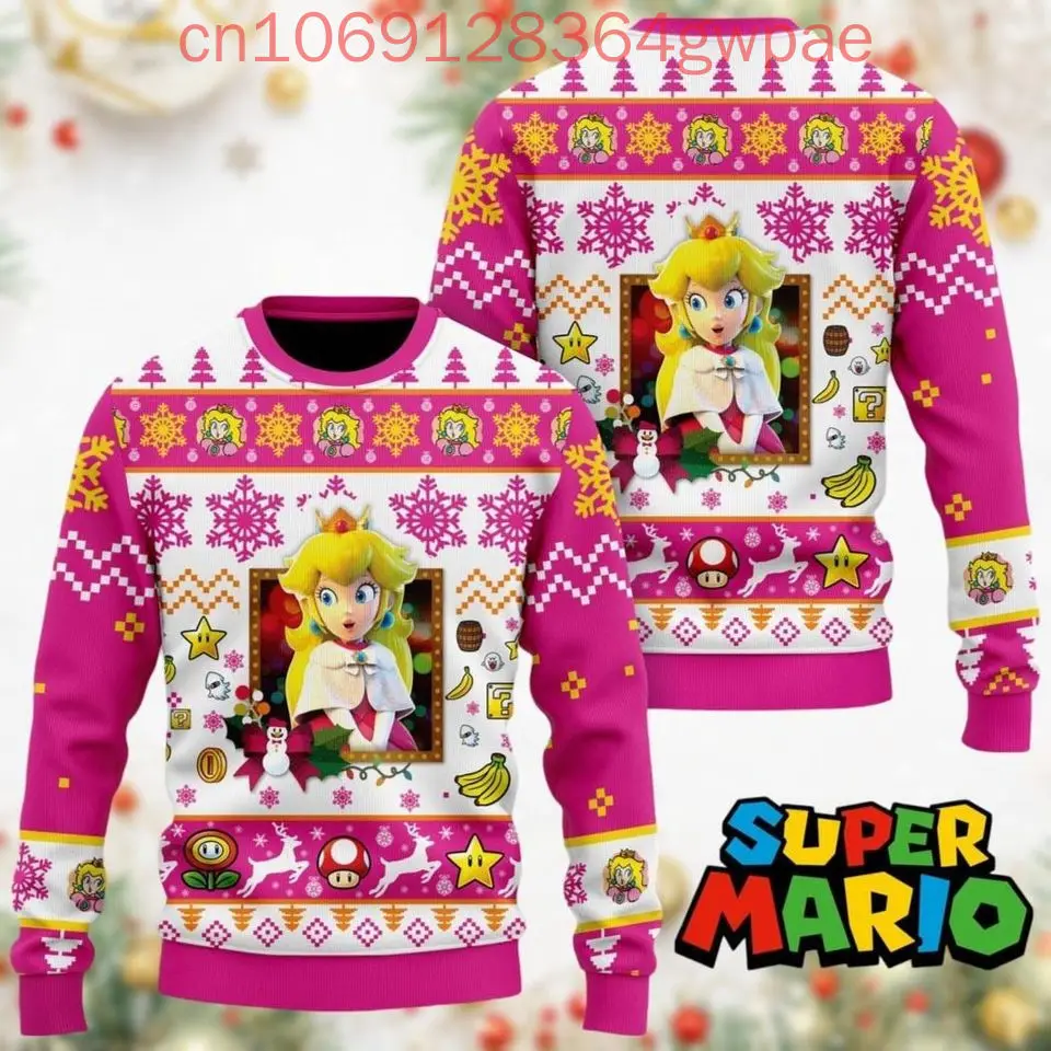 Super Mario Princess Peach Christmas Ugly Sweaters Disney 3d Print Christmas Ugly Sweaters Fashion Men\'s Women\'s Casual Sweater