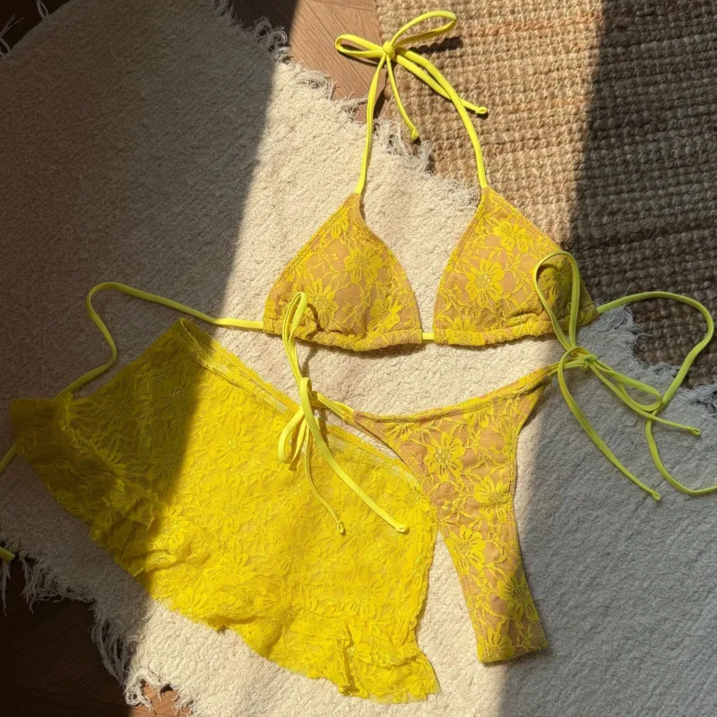 

Yellow Sexy Bikinis Female Swimsuits Women Three-Piece Swimwear Beach Swim Wear Bathing Suits Brazilian Bikini Set Pool Bather