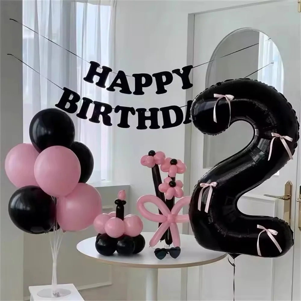 

40inch Black Digital Foil Balloons Mini Bow 0-9 Giant Helium Ball Wedding Birthday Party Decorations Baby Shower Kids Toys