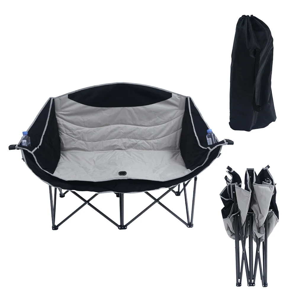 

Быстроскладное прочное двухместное туристическое кресло с увеличенным подстаканником и подлокотниками для кемпинга, барбекю на заднем дворе, рыбалки, пикника, парка, путешествий