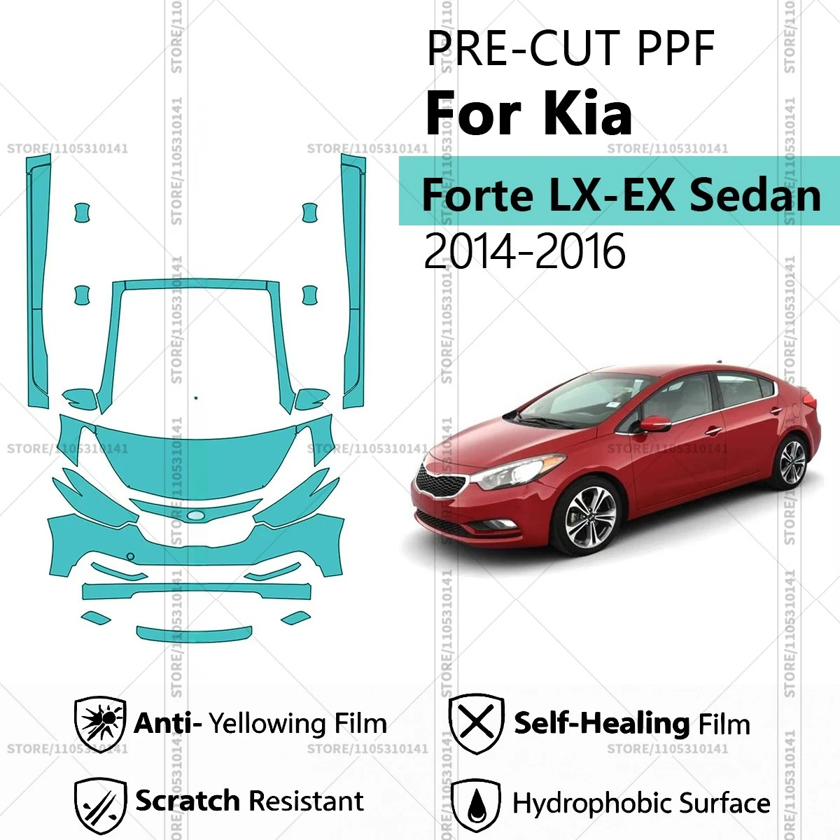 For Kia Forte LX-EX Sedan 2014-2016 Pre-Cut Paint Protection Film PPF Transparent Car Film Automotive PPF Front Kit - Rockers