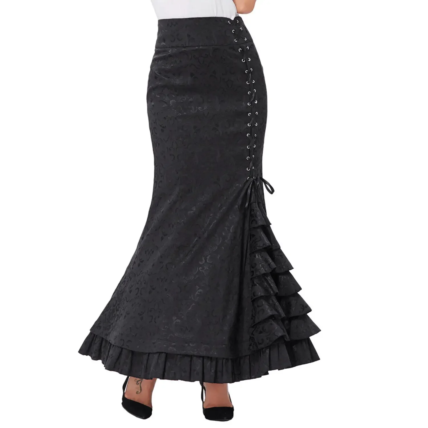 

Retro Lady Fishtail Skirt Gothic High Waist Elegant Floral Long Victorian Mermaid Steampunk Fish Tail Midi Skirt Party Dresses