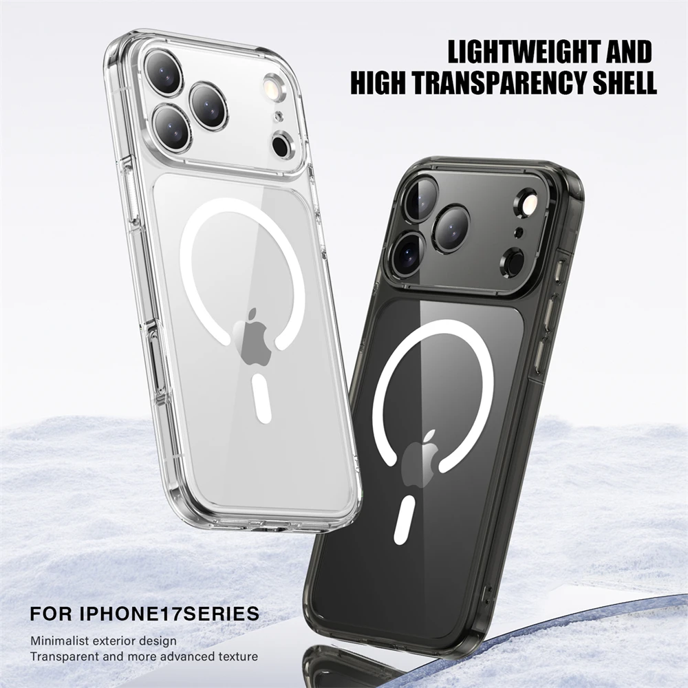 Luxo claro tpu à prova de choque para magsafe caso de telefone magnético para iphone 17 ar 17 pro max carregamento sem fio à prova de choque capa traseira