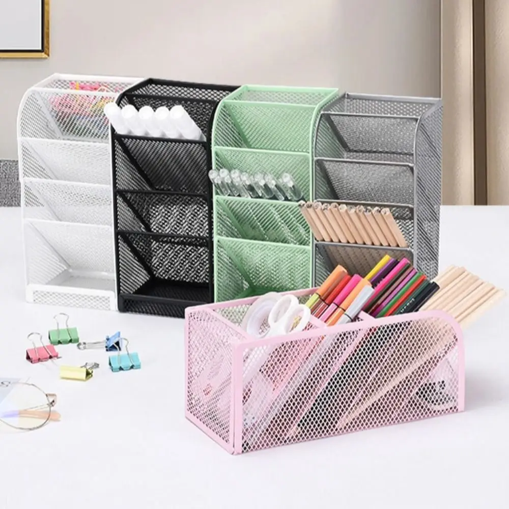 

Mesh Pencil Pen Holder Multi-Functional Oblique Insertion Type Stationery Storage Box 5 Slots Durable Makeup Brushes Organizer