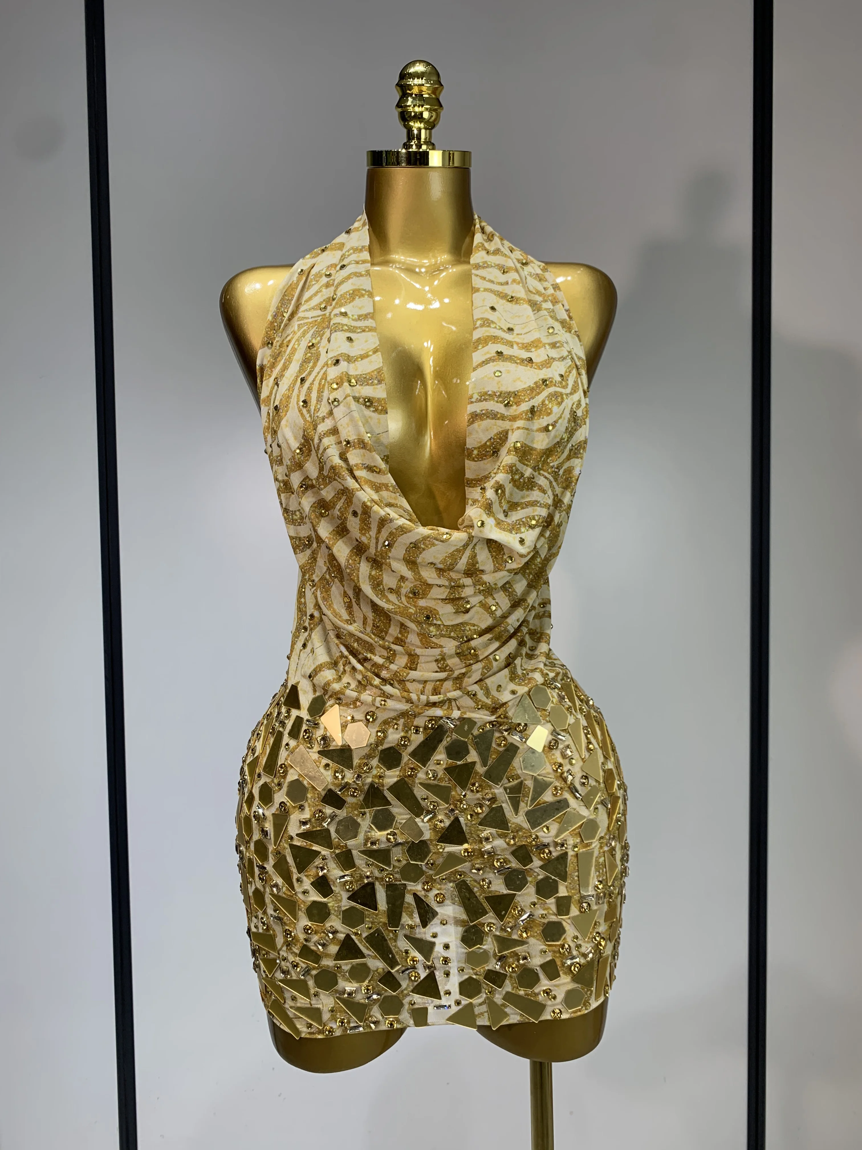 metallic gold dress costume Gold Metallic Long Sleeve Gown With Bow main image 0