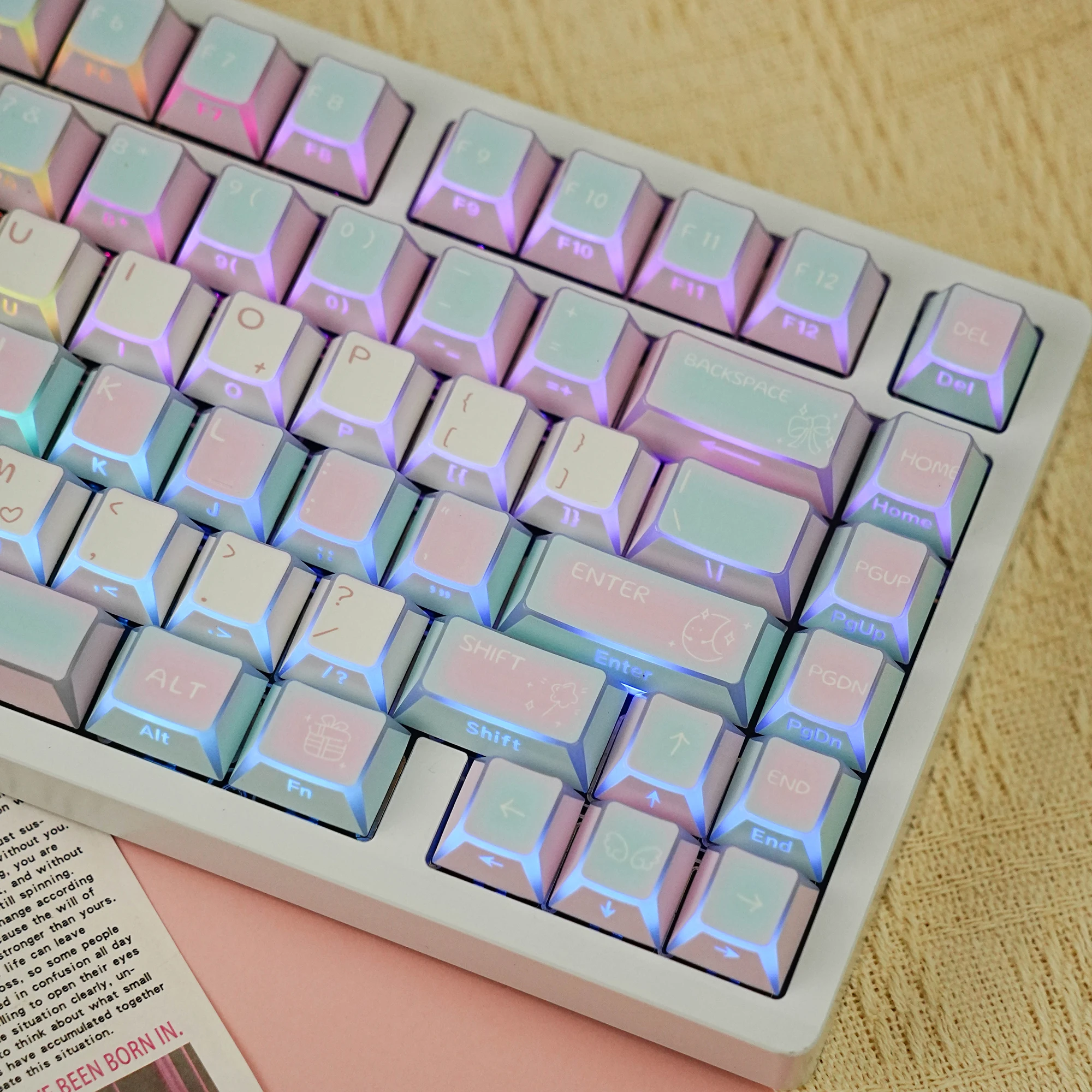 JCM Cotton Candy Keycaps 137 Keys Dye-Sub Side-lighted LAS Profile Spanish Arabic French German Russian For Mechanical Keyboard