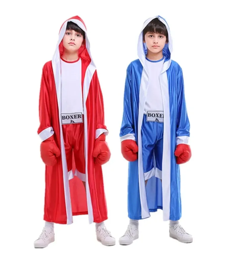 

Children's long Sleeved Boxing Costume Set Belt Muay Thai Stage Performance Variation Boys Clothing