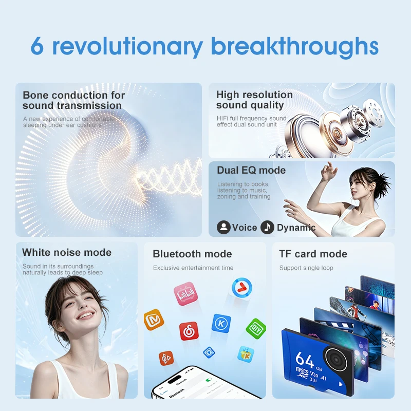 Under Pillow Speaker for Sleeping Relax,Bone Conduction Wireless Bluetooth Audio Player, White Noise Machine,TF Card Supported