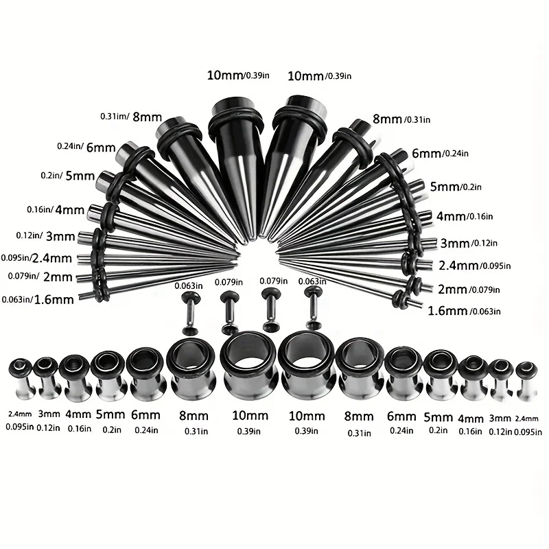 36Pcs/Lot Ear Gauges Stretching Kit Tapers Plugs Eyelets Stainless Steel Tapers And Plugs Expander Set Body Piercings