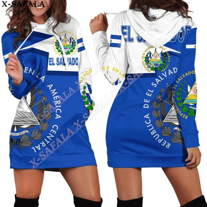 

EL SALVADOR Emblem Country Flag New Harajuku Novelty 3D Print Autumn Hoodie Dress Women Casual Wear Long Sleeve Hooded Dress-1