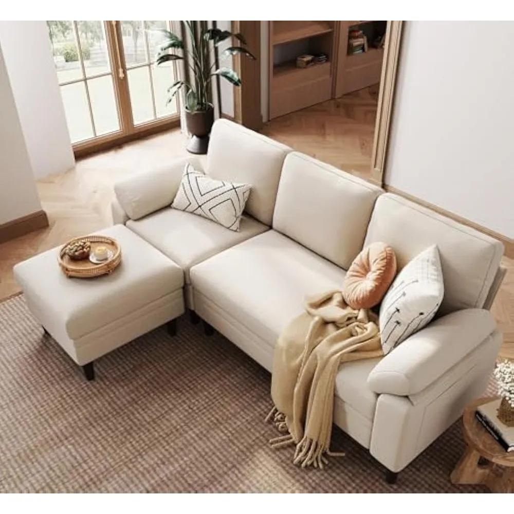 Reversible Sectional , 3 Seater L -Shaped Sofa , Comfy Sectional Couch with Storage Bag & Sleepable Armrest for Living Room