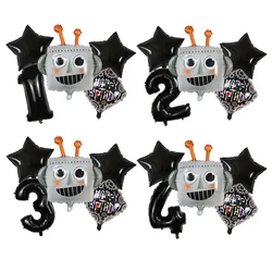 1set Pioneer Cartoon Robot Head Foil Helium Balloons Square Mechanical Gear Globos Children Birthday Party Decorations Kids Toys