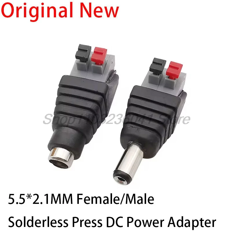 DC Power Male Female Connector 5.5mm x 2.1mm DC Plug Jack Solderless Press-Type Terminal Adapter For LED Light Strip CCTV Camera