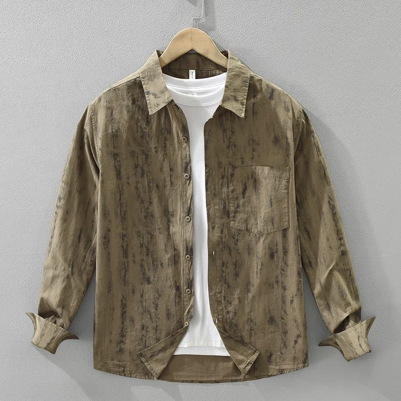 

Print Shirt for Men Pure Cotton Loose Long Sleeve Minimalist Shirts Oversize Fashion Men's Clothing 2025 Autumn New