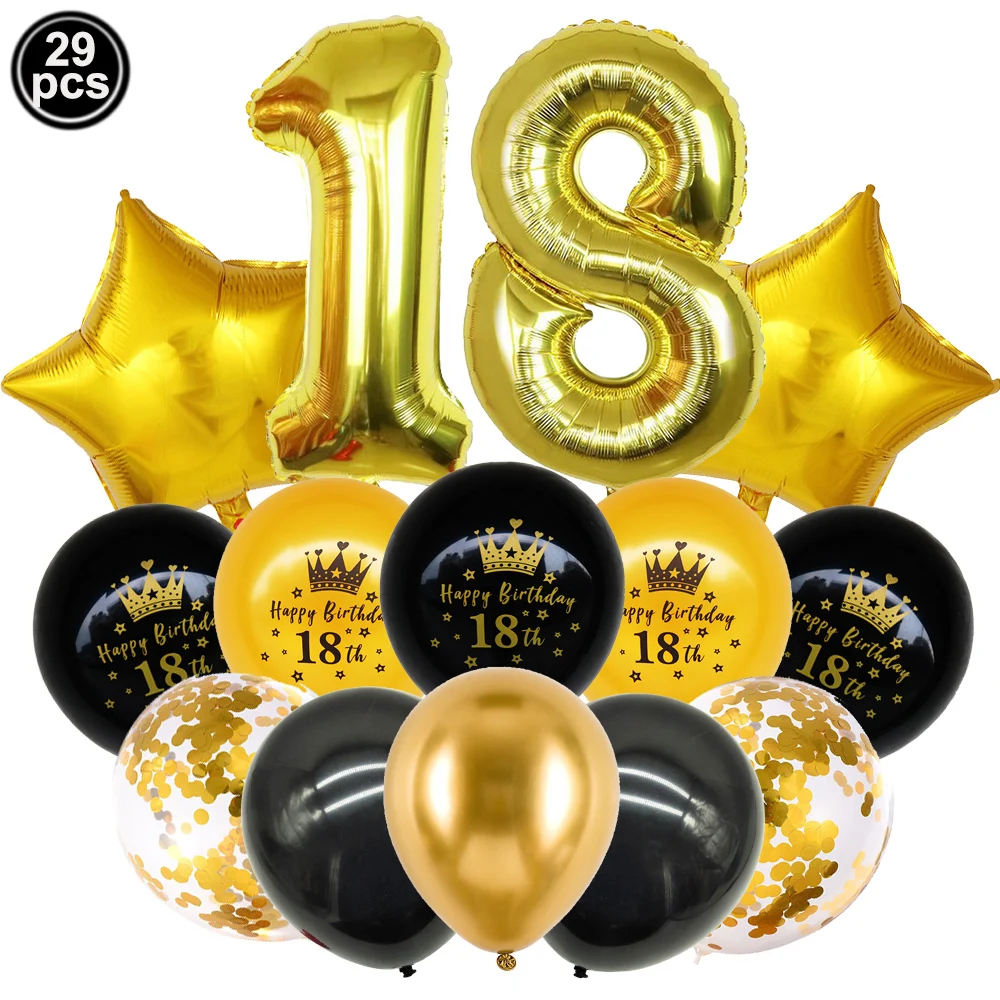 Partyzubehör zum 18. Geburtstag, Schwarzgold, Geburtstagsdekoration, Teller, Servietten, Tischdecke, Jungen und Mädchen, Partygeschenke zum 18. Geburtstag – Detail 8