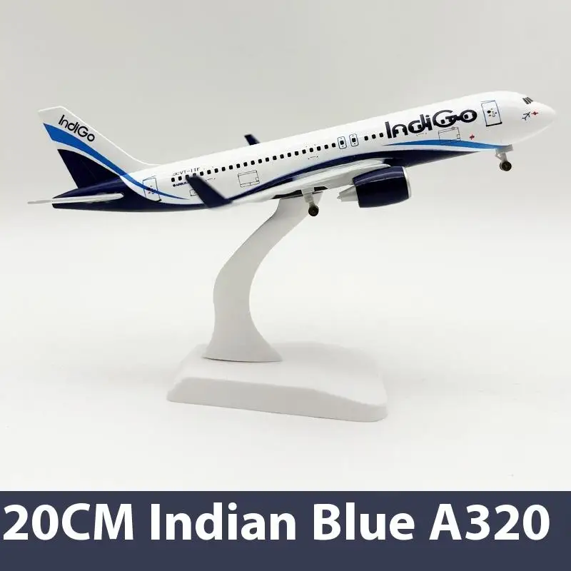

"Authentic 20CM Indian Blue A320 Aircraft Model, Diecast Alloy Toy Plane for Kids, Collector's Edition.