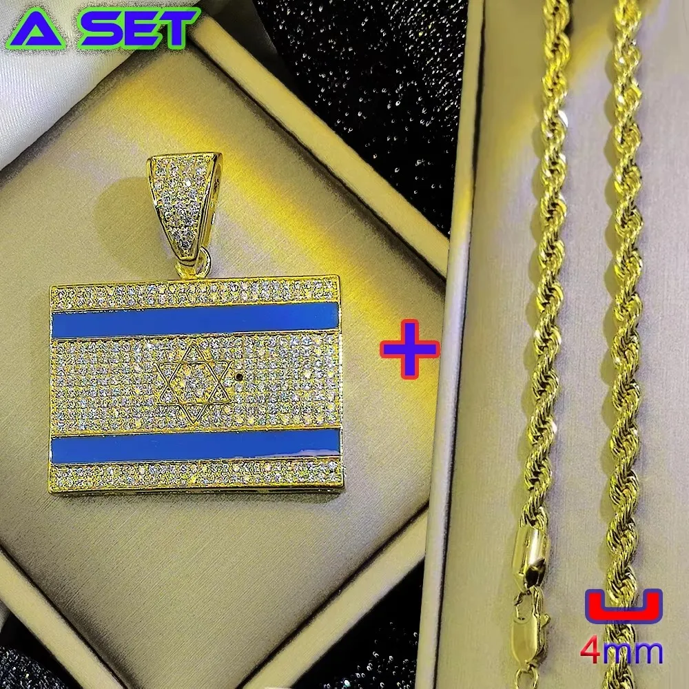 Exclusive custom trendy necklace, full diamond blue flag gold pendant, 18K gold plated fashion craftsmanship, hip-hop style