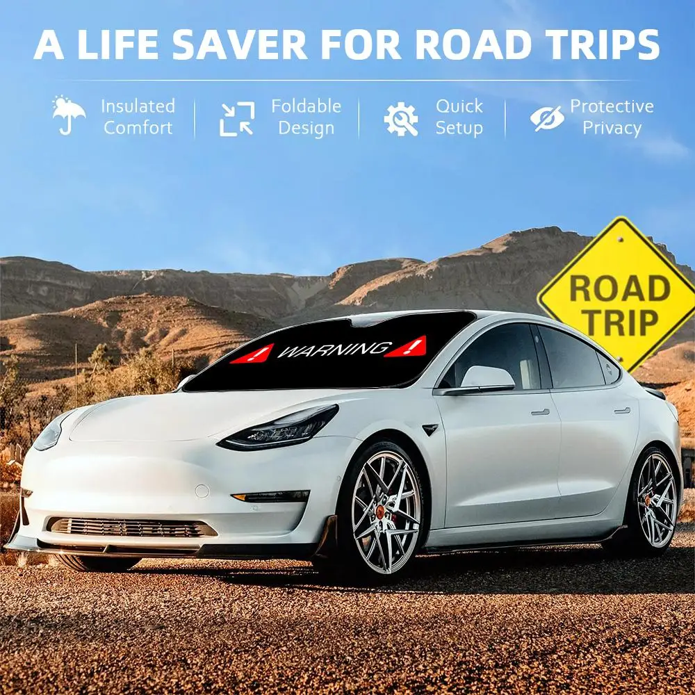 Retro Warning Danger Sun Visor Car Windshield Sun Shade UV Protection Heat Insulation Cover Universal  Sun Protector