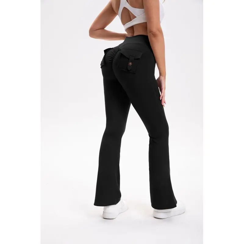 Women Cargo Flare Yoga Pants Scrunch Butt High Waist Bootcut Leggings with Pockets Workout Gym Activewear