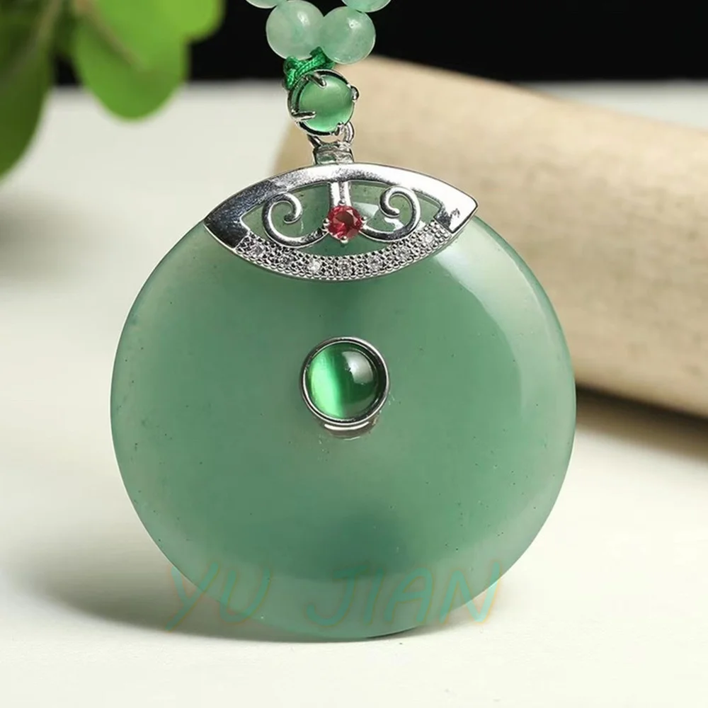 Certified Genuine Natural Jade Hand Carved Dongling-Jade Vermilion Inlaid Lucky Buckle Charming Pendant Necklace Fine Jewelry