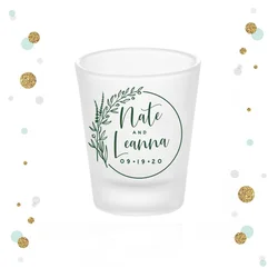 12pcs Botanical Monogram - Frosted Shot Glass #56F - Wedding Favors, Bridal Wedding Favor, Wedding Shot Glass, Custom Shot Glass