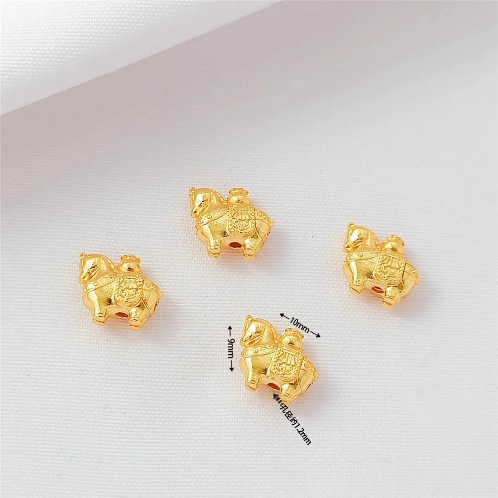 24K Gold-plated and Zirconium-inlaid Small Wooden Horse Pendant, Handcrafted Diy Bracelet, Necklace and Accessory Material