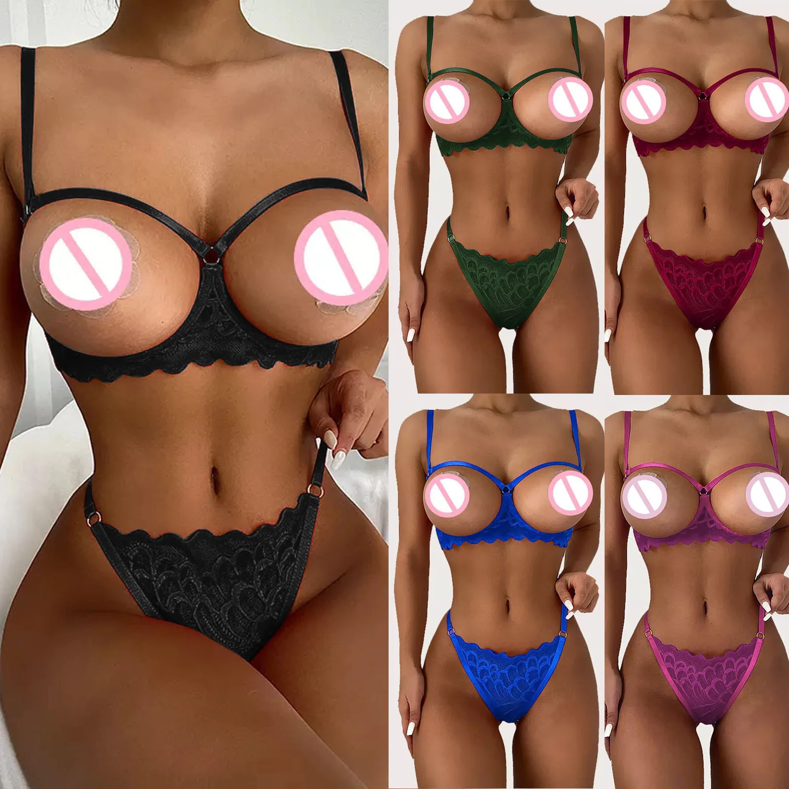 Women\'S Transparent Underwear Erotic Cut Out Bra Lingerie Sexy G-String Thong Set New Sexy Hollow Bra Set Lenceria Sensual Mujer