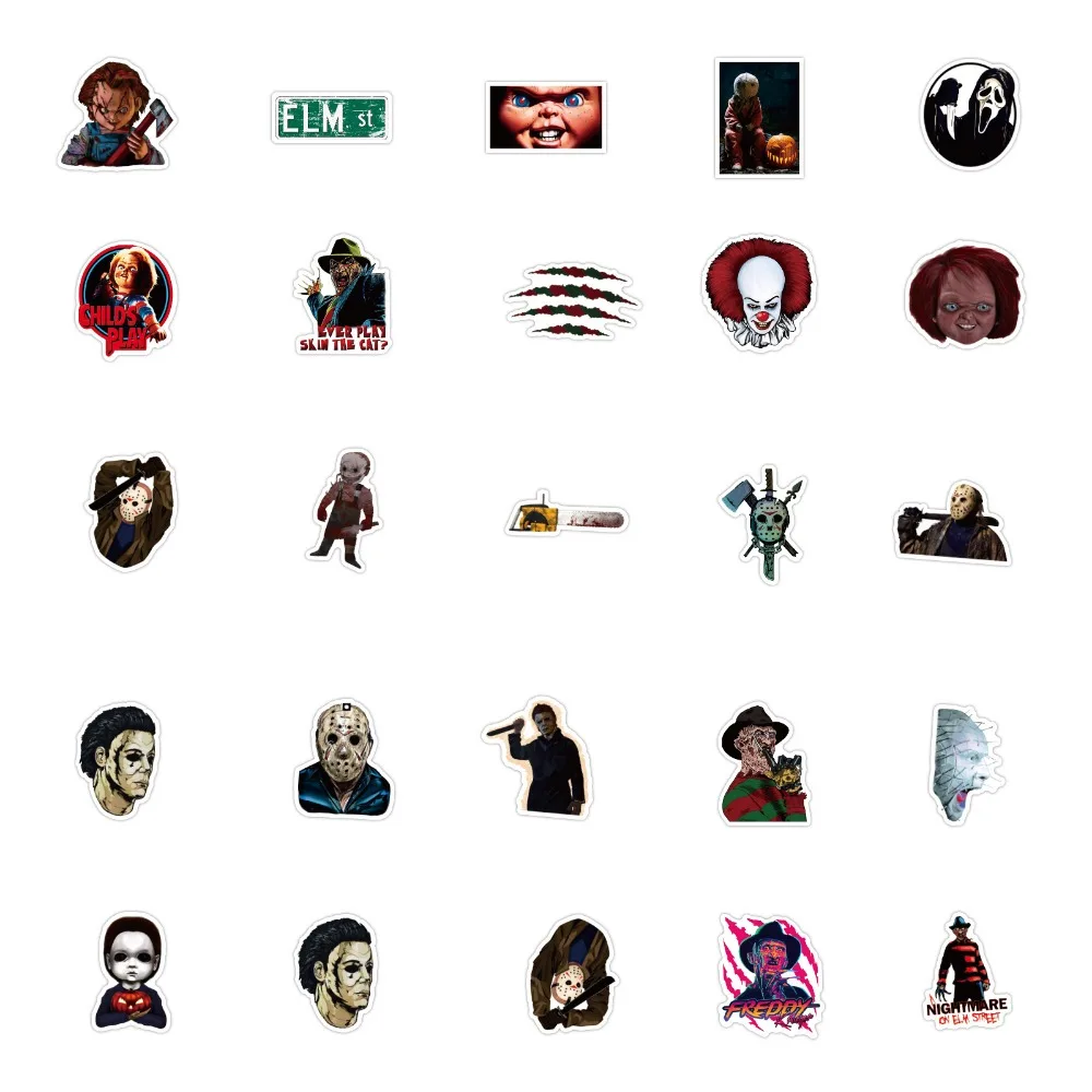 10/25/50pcs Mixed Horror Movie Characters Stickers Graffiti for Suitcase Notebook Guitar Laptop Phone Stationery Water Bottle