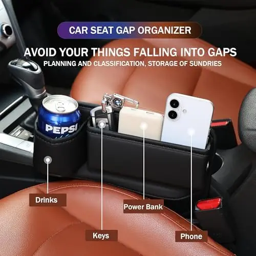 

Органайзер для зазора между сиденьями автомобиля с подстаканником – 2 штуки в комплекте, для хранения телефона, напитков, ключей