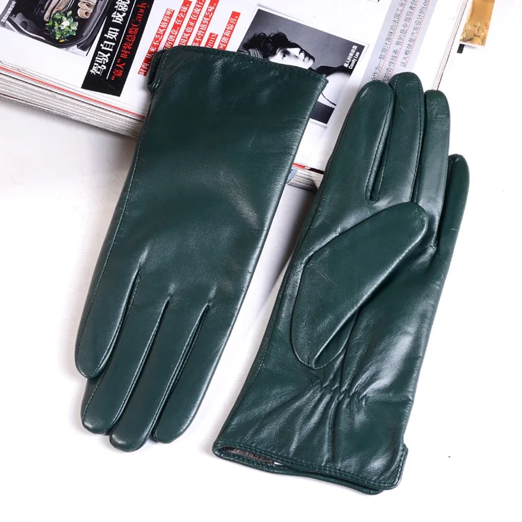 Women's Ladies Elegant Genuine Leather Wool Lining Winter Goat Skin Touch Screen Casual Riding Warm Short Gloves
