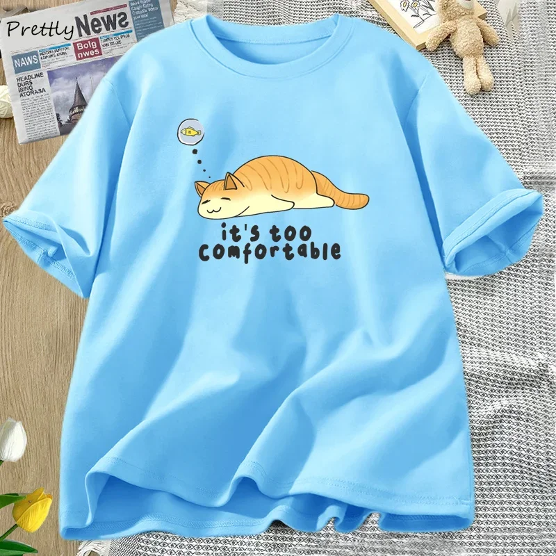 Cute cat T-shirt with comfort zone funny graphic t shirts Short Sleeve Womens Clothing Cotton Print tee shirt streetwear