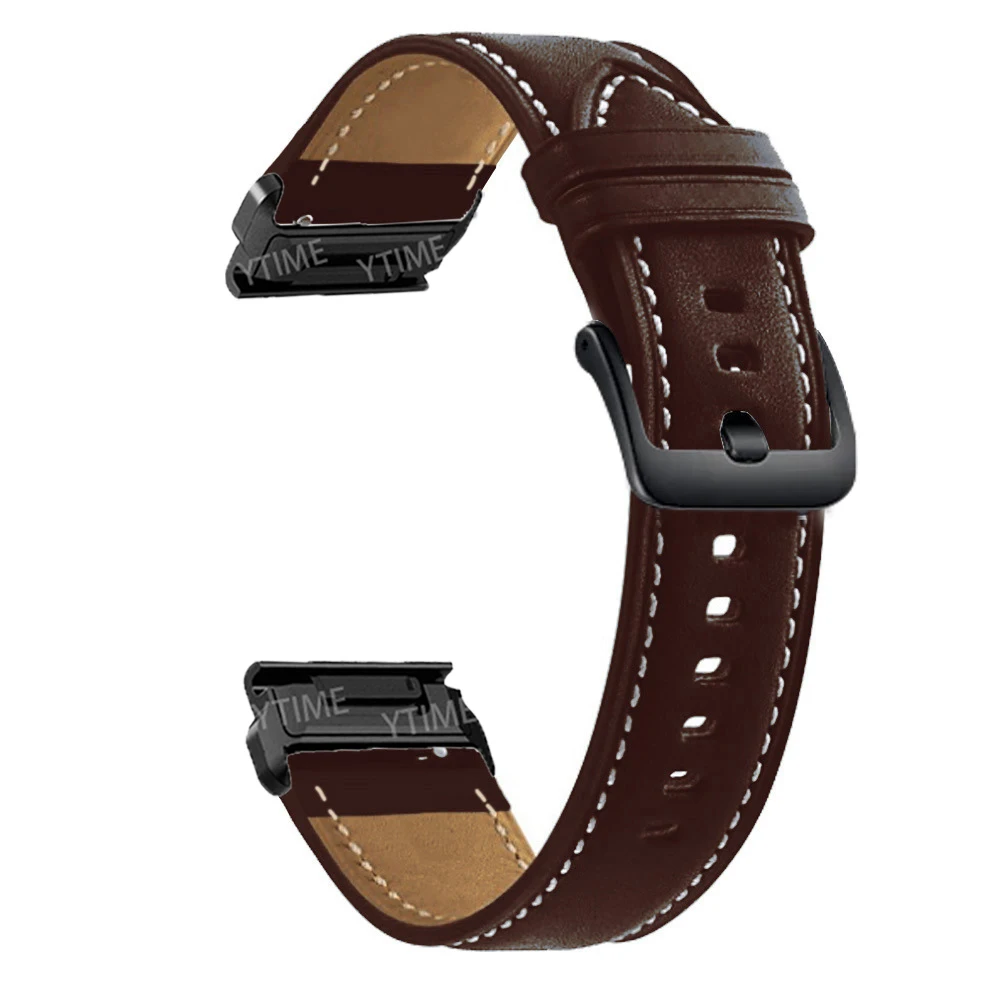Ремешок кожаный для наручных часов Garmin Fenix 6 6X Pro 5 5X Plus 7 7X Epix 3HR Forerunner 935