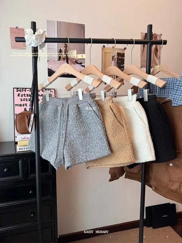 

Корейские утепленные шерстяные брюки с высокой талией и шнурком, повседневные женские осенне-зимние короткие брюки, однотонные прямые брюки