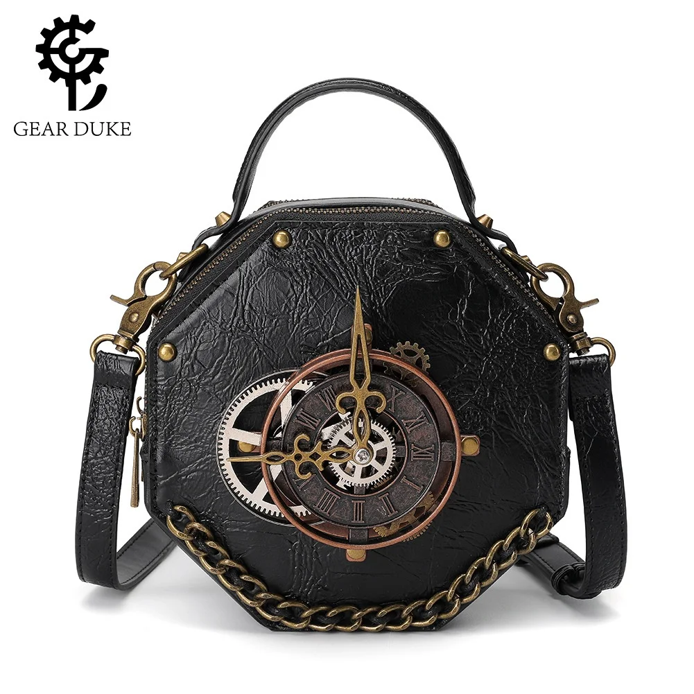Punk Industrial Retro Style Women's Crossbody Bag Small Circular Handbag American Retro Style Synthetic Leather Handbag