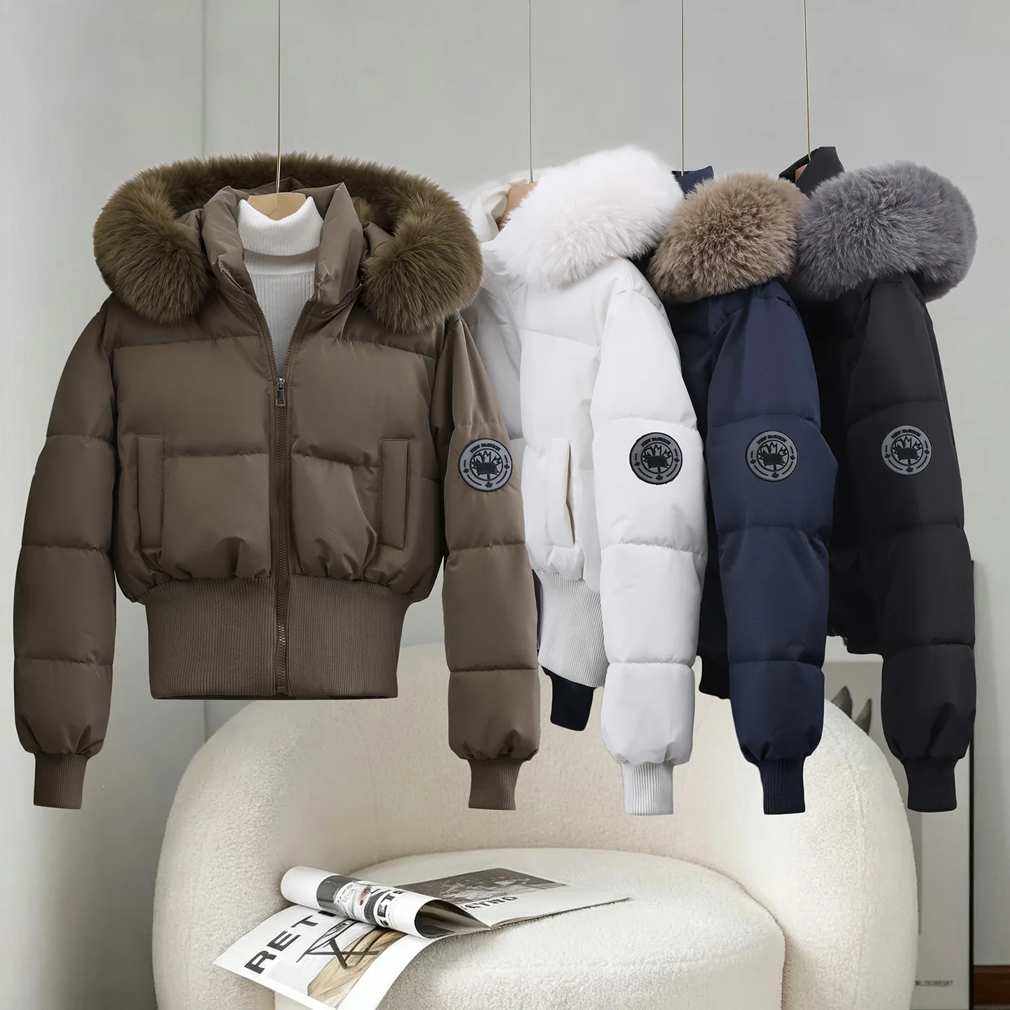 Fur Collar Hooded Parkas Women Harajuku Thicken Padded Jackets Casual Zipper Gothic Women&Men Winter Coats Streetwear
