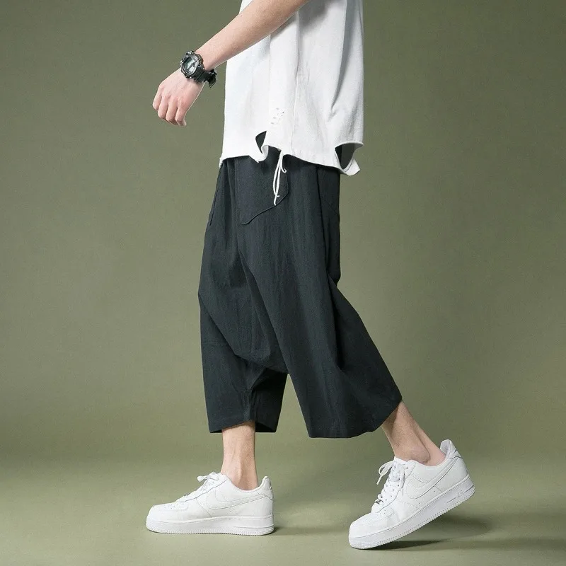 Summer New Split Straight Couple Casual Pants Loose Hong Kong Style Wide Leg Hanging Crotch Nepalese Pants