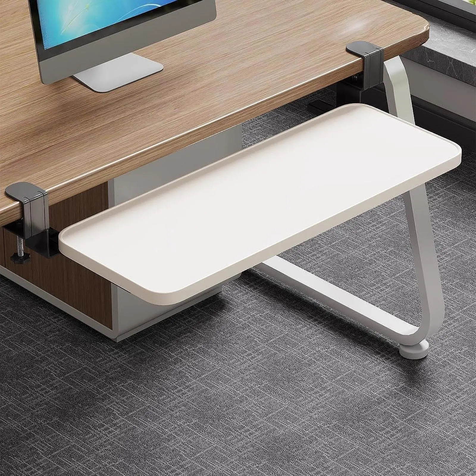 Extendable Desktop Tray Keyboard Stand Organizer with Clamp Carbon Steel Frame Portable Desk Suitable for Office