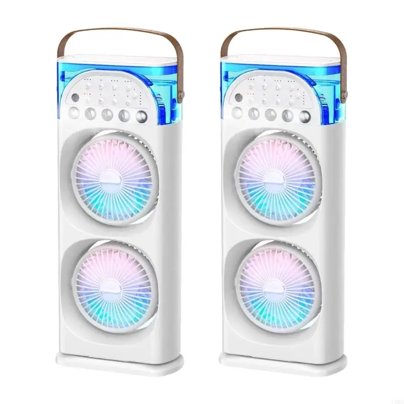 CORA Double Motor Desktop Fan Coolers Mists Sprays 3 Speeds 600Ml Water 7 Color Night Light 3 Hour Timers Type C USB For Home