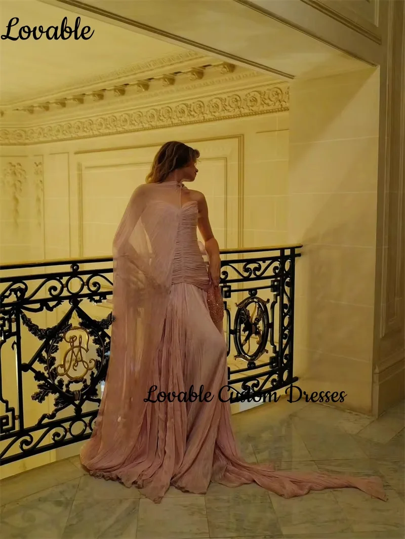 Personalizar vestido de noite coluna rosa mangas compridas querida vestido de festa de casamento até o chão plissado zíper até vestidos formais