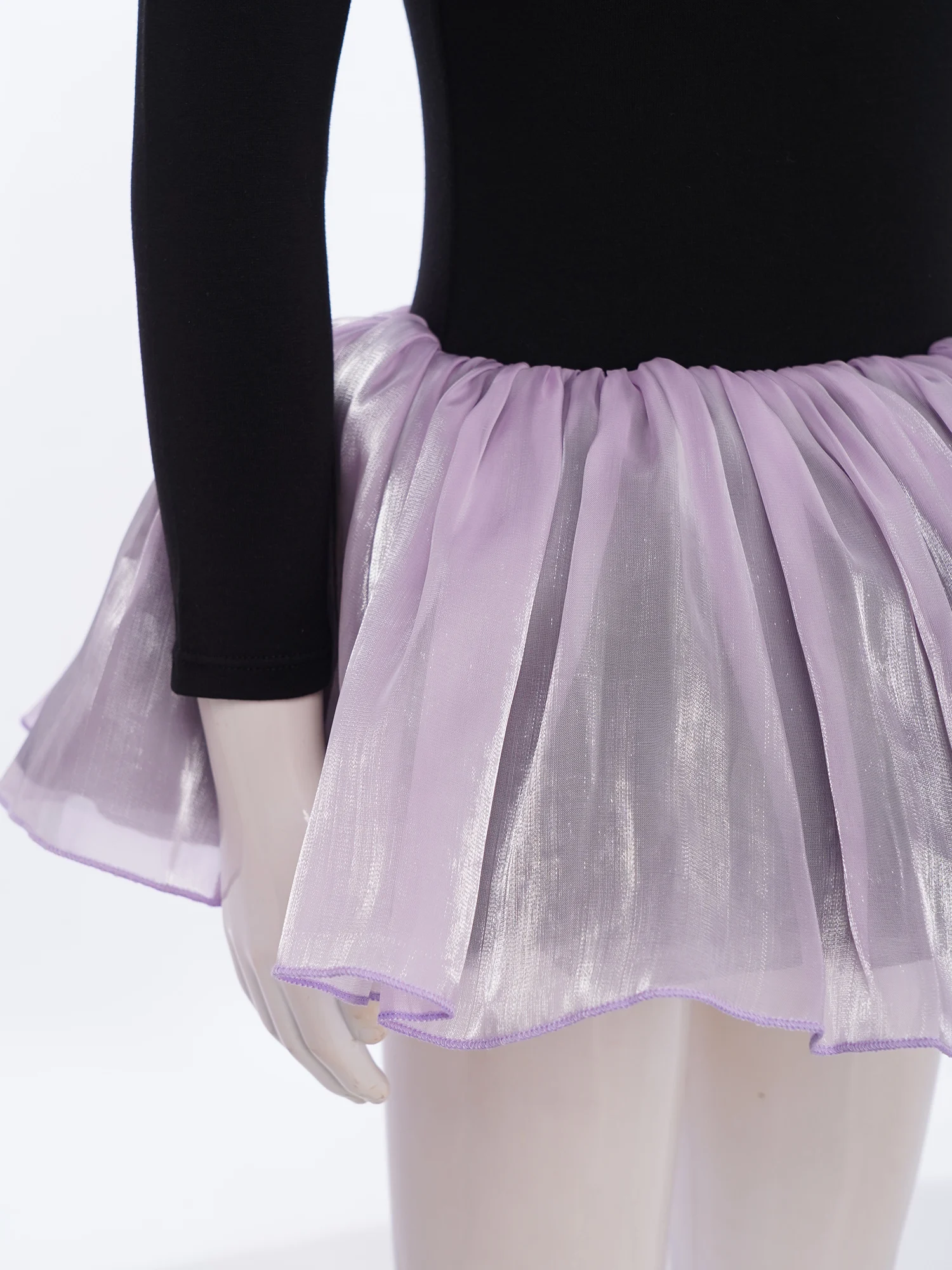 キッズガールズかわいいちょう結びシャーリング体操バレエダンスレオタードドレス長袖チュールチュチュダンスパフォーマンスドレス衣装