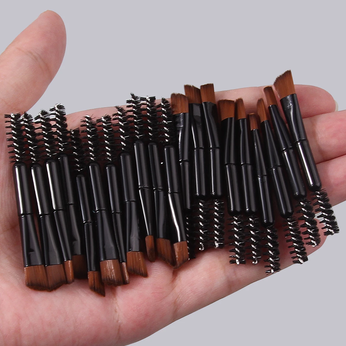 Mini cepillo de maquillaje de ojos multifuncional de 20 piezas, cepillo de pestañas de doble cabeza, pincel delineador de ojos, peine rizado de pestañas en espiral, cepillo de cejas