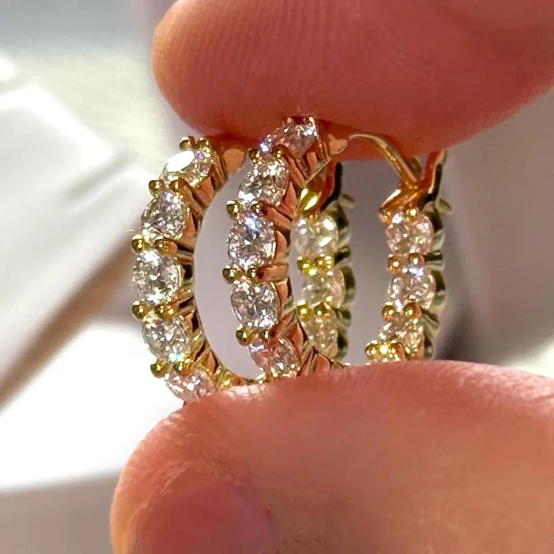Rrjzz Funkelnde 3,8 mm Moissanit-Creolen in D-Farbe für Damen, 5,72 Karat VVS1, im Labor hergestellte Diamantohrringe, GRA-Schmuck, Geschenk – Detail 4