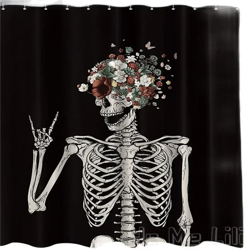 Skeleton Shower Curtain By Ho Me Lili Halloween Gorgeous Sugar Skull Rock And Roll Gothic Funny Hippie Floral Bone Waterproof