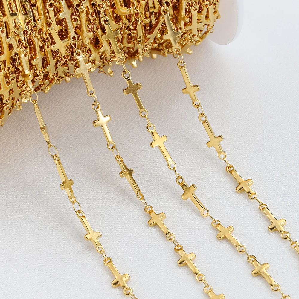 2meters 1meter Stainless Steel Cross Connectors Beaded Chains for Jewelry Making DIY Necklace Bracelet Findings Wholesale